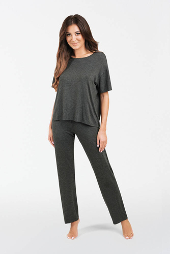 Akord Női szett rövid ujjú, hosszú nadrág olasz divat - sötét melange