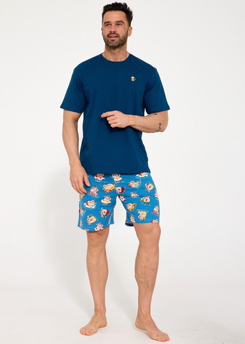 Cornette 338/53 férfi pizsama szürke pamut rövid ujj kényelmes