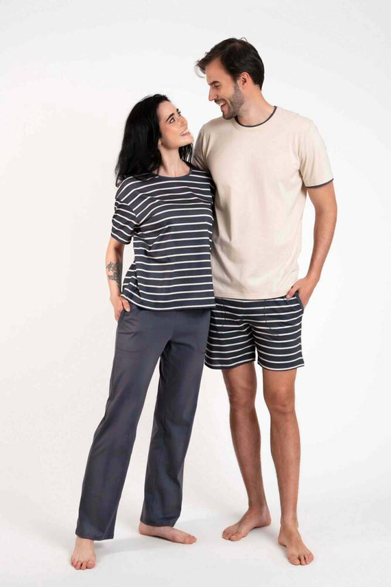 Betty Női pizsama rövid ujjú, hosszú nadrágos olasz divat - grafit/grafit nyomtatás