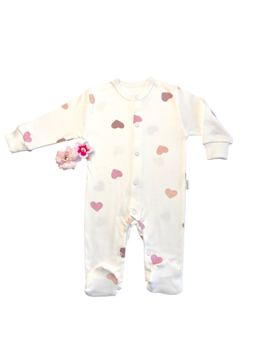 Mamatti babaruha PA15040 - fehér szívekkel, pamut, nyomógombokkal