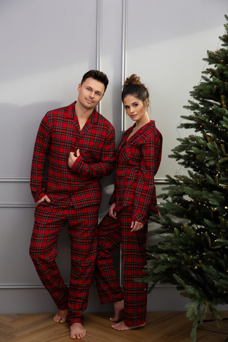 Philip Sensis férfi pizsama - kockás flanel, cipzárral zárható