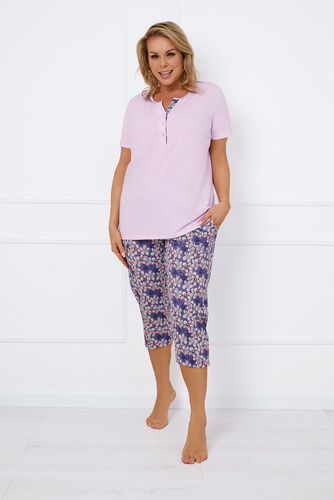 Carbonia Női pizsama rövid ujjú, 3/4 nadrágos olasz divat - rózsaszín/print