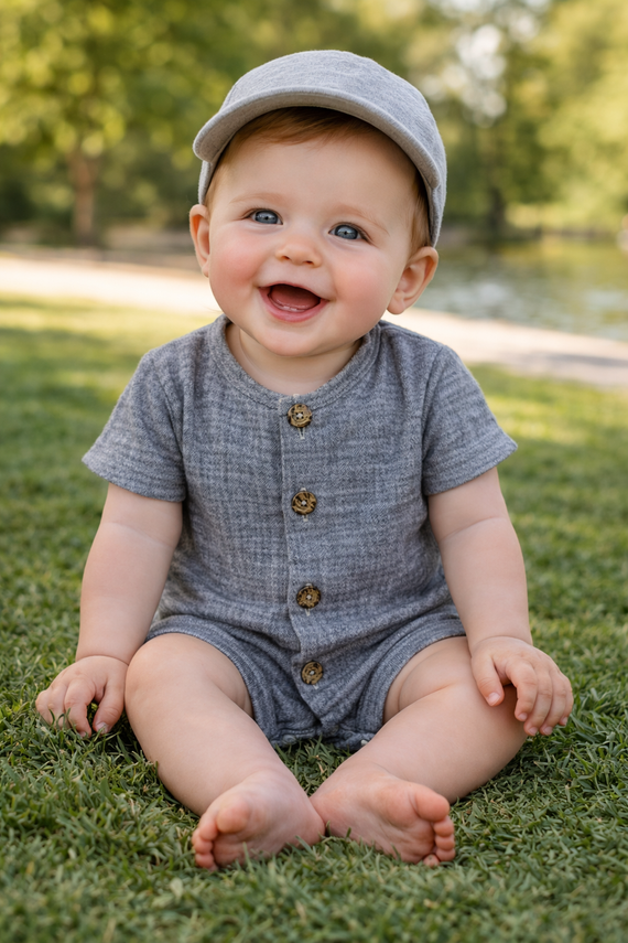 Baby Rampers Just Muslin 02235RN Makoma navy - muszlin 100% pamut, rövid ujjú, rövid ujjú