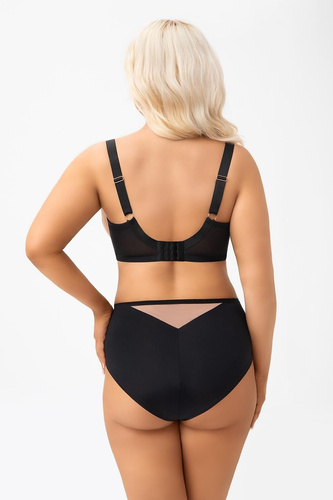 Női bugyi F 001 Lexi Gorsenia fekete - elegáns, magas derekú bugyi csipkebetéttel, rugalmas tüllel és rózsaarany színű díszítőelemekkel