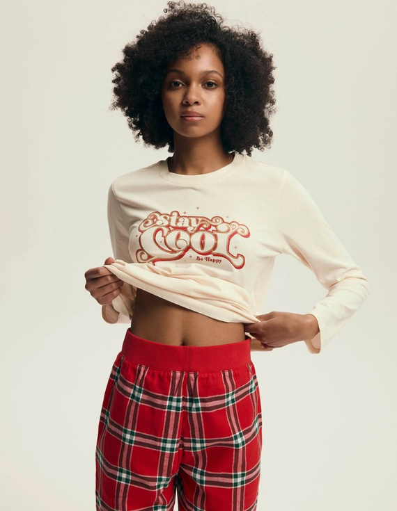 43717 Dalisa Henderson női pizsama - meleg flanel, hosszú ujjú, karácsonyi karó