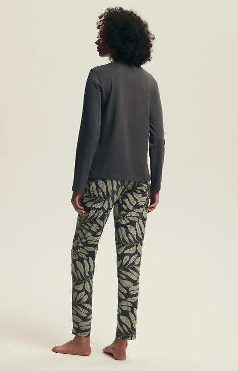 43685 Danna Női pizsama Henderson szürke - pamut, botanikai mintás