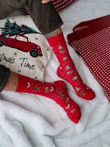 1290-037 Férfi karácsonyi zokni Milena - Karácsonyi mézeskalács, piros