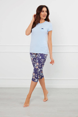 Pulia Női rövid ujjú pizsama, 3/4 nadrágos olasz divat - kék/print