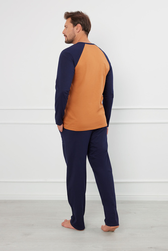 Alexander Férfi pizsama hosszú ujjú, hosszú nadrág olasz divat - konyak/gránát