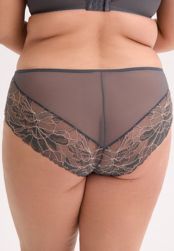 GFP 1318 Priya Gaia női bugyi - grafit rózsaszín maxi, csipke és elegáns