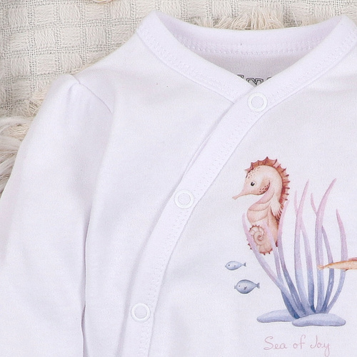ABN-5472 Underwater World hosszú ujjú, borítékolható bodysuit Nini fehér - organikus pamut, csecsemők számára