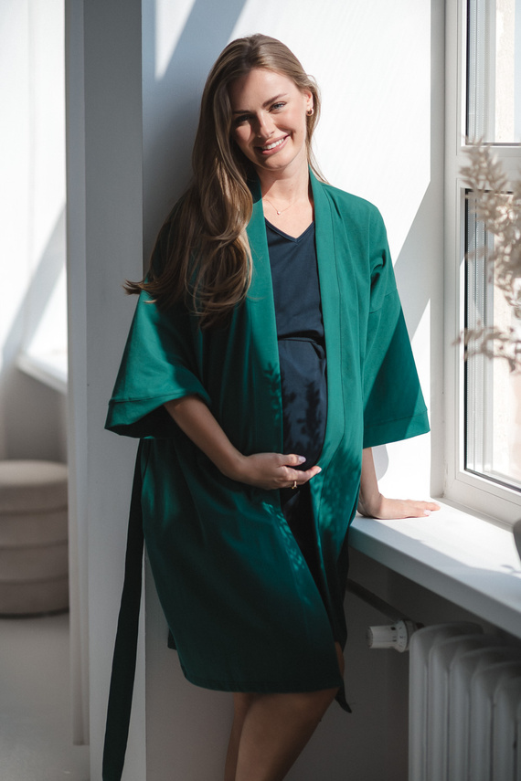 Milk&Love kismama köpeny üvegzöld - pamut elasztánnal, kényelmes, 7/8-as ujjú, pamut, elasztánnal