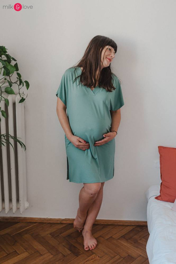 Moon bambusowa koszula nocna ciążowa i do karmienia Milk&Love eukaliptus