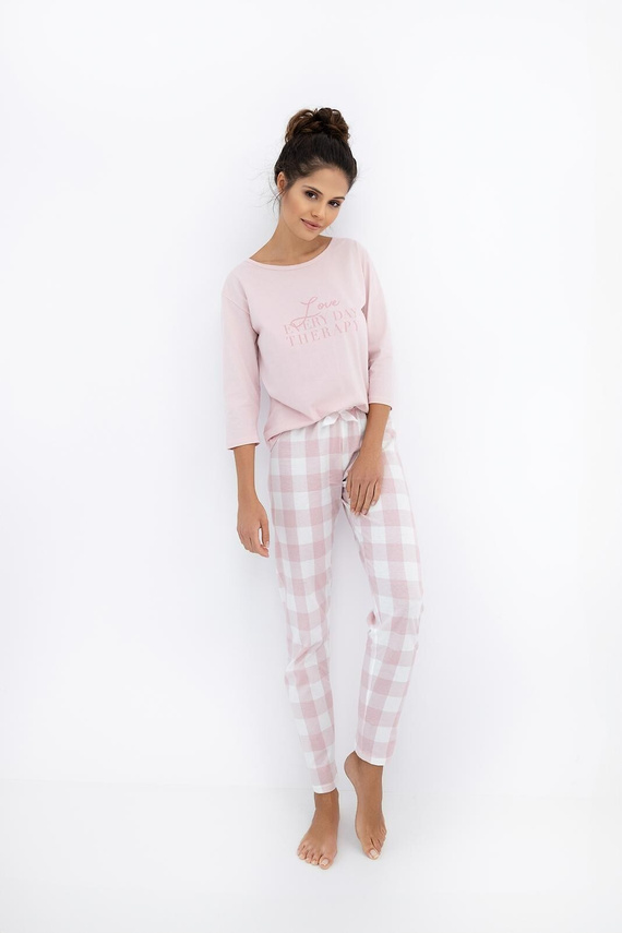 Annabelle Sensis női pizsama - Pamut, kockás flanel nadrággal