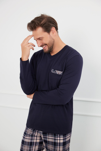 Edwin Férfi pizsama hosszú ujjú, hosszú nadrág olasz divat - tengerészkék/print