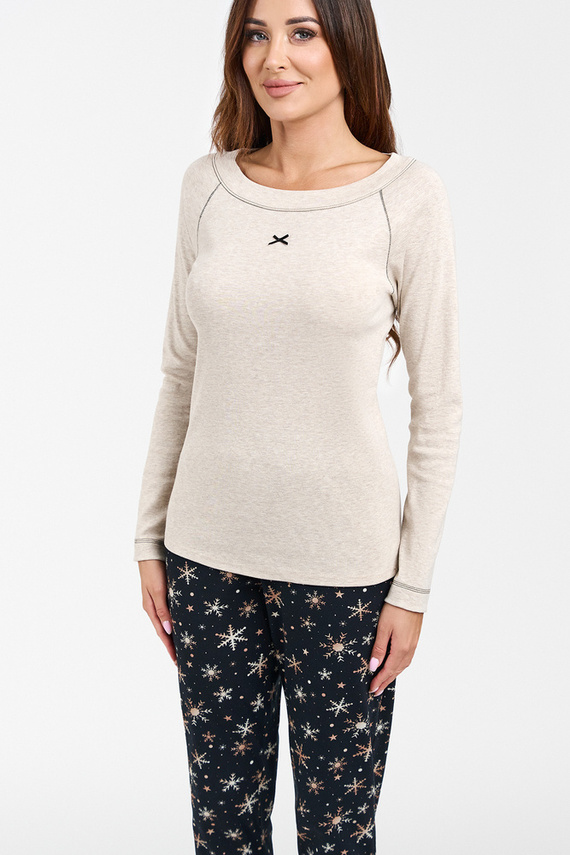 Denali női pizsama hosszú ujjú, hosszú nadrág olasz divat - bézs melange/print