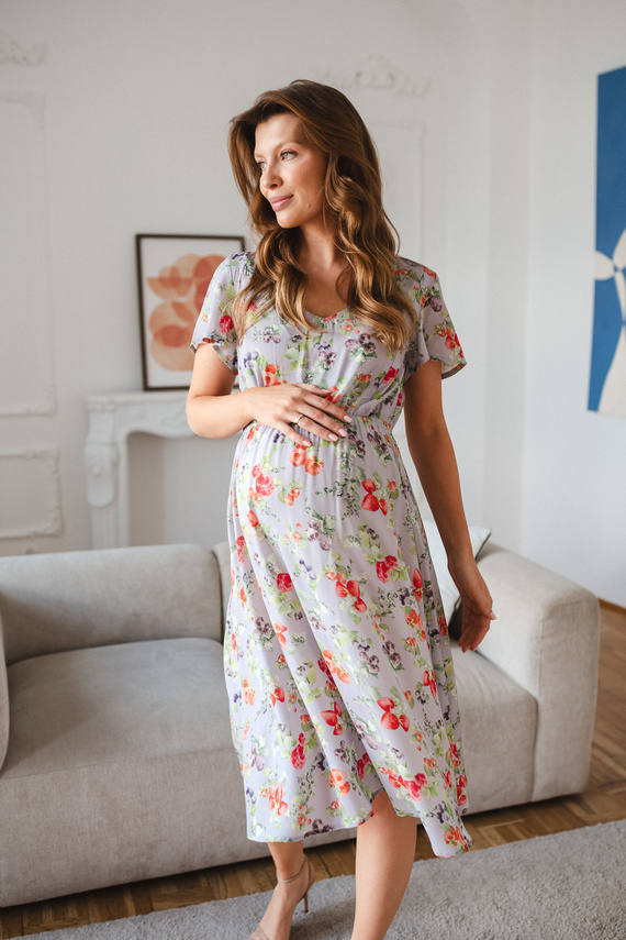 Lovely Dress Midi Milk&Love kék gyümölcsmintás kismama- és szoptatós ruha