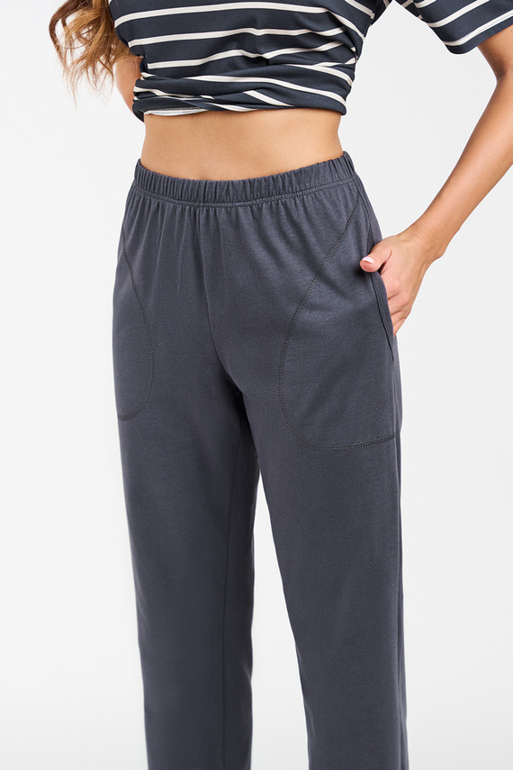 Betty Női pizsama rövid ujjú, hosszú nadrágos olasz divat - grafit/grafit nyomtatás