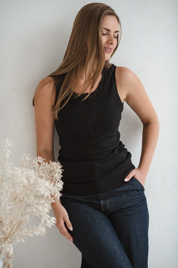 Tummy Terhesség és szoptatás póló - bordázott, pánt nélküli Milk&Love fekete