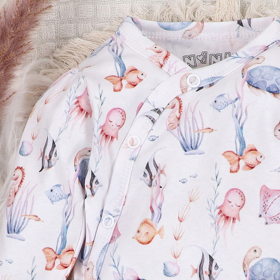 ABN-5471 Underwater World Nini hosszú ujjú boríték body - organikus pamut, csecsemőknek