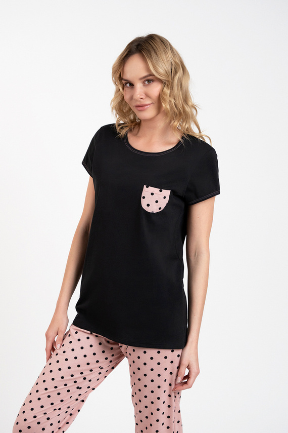 Buscato Női pizsama rövid ujjú, hosszú nadrág olasz divat fekete/print