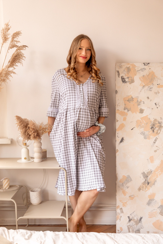 34LI Lidia Terhesség és szoptatás póló Marija - 100% pamut, klasszikus kockás