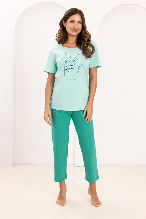 Regina 740 pizsama, pamut, nyomtatott, 7/8 nadrág, kényelem minden éjszakára - zöld