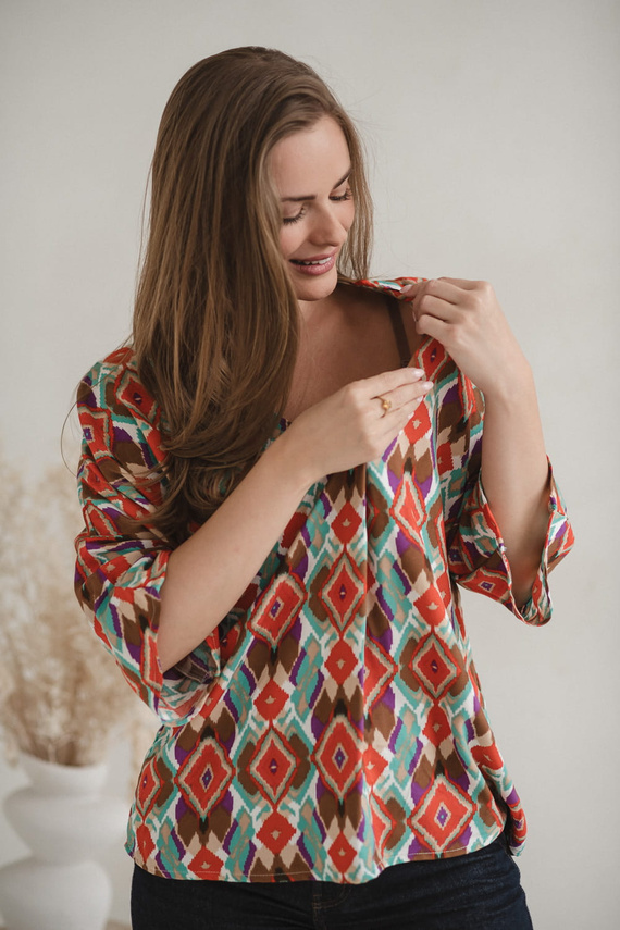 Bahama Mama Milk&Love kismama blúz boho mintás - viszkóz, 3/4 ujjú, oversize