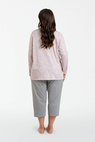 Daniela női pizsama hosszú ujjú, 3/4 nadrágos olasz divat - print/melange