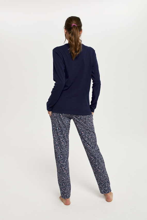 Sajna Női pizsama hosszú ujjú, hosszú nadrág olasz divat - tengerészkék/print