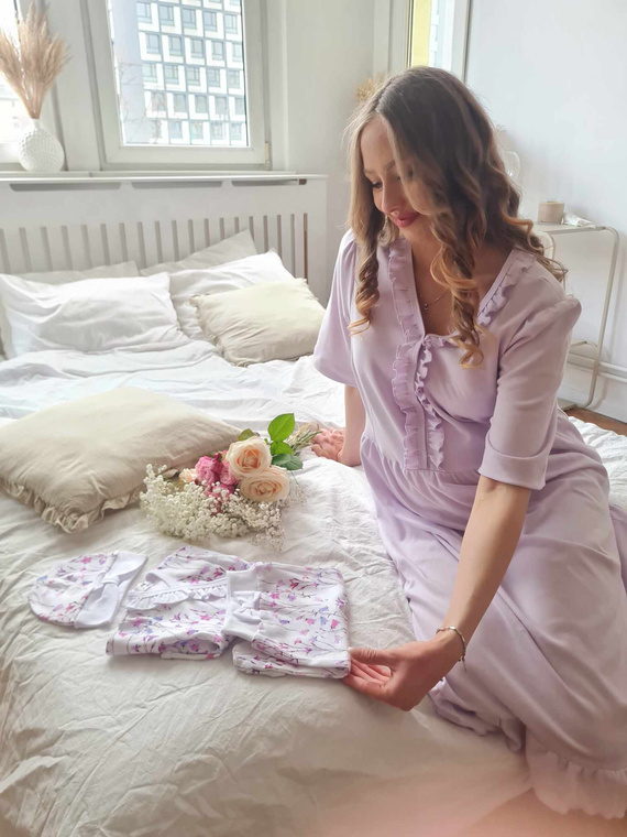 34NA Natalie Marija hálóing - 100% pamut, kismama és szoptatós, fodrokkal