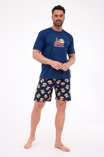 326/291 Teddy 4 Cornette férfi pizsama - karácsonyi, tengerészkék, pamut, rövid ujjú