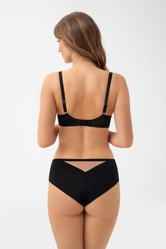 Brasil alsónadrág B 001 Lexi Gorsenia fekete - női alsónadrág csipkebetéttel, közepes emelkedés, sztreccs tüll és mikroszál, rózsaarany díszítőelemek