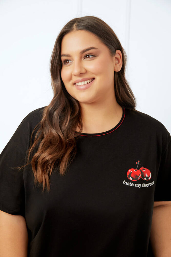 Cherry Női rövid ujjú pizsama, rövid nadrág Italian Fashion - fekete/print