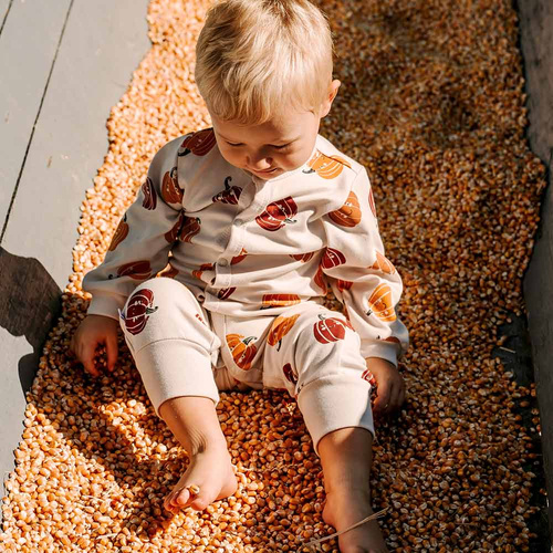 Eevi Halloween babapizsama - ekrü, tök, láb nélküli, pamut, pamut