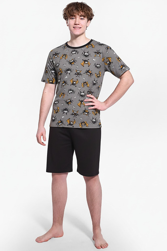 133/53 Bat F&Y ifjúsági pizsama Cornette szürke - pamut, rövid ujjú, rövid ujjú