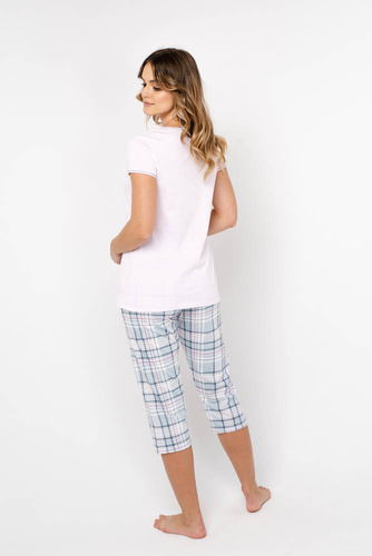 Glamour Női pizsama rövid ujjú és 3/4 nadrág olasz divat - rózsaszín/print