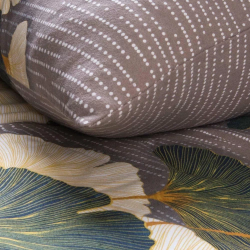 31510/2 Flanelove ágynemű Darymex bézs zöld ginkgo levelek szett, 100% pamut, meleg és puha