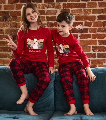 593/171 966/171 Winter Cornette fiú pizsama - karácsonyi, piros, pamut