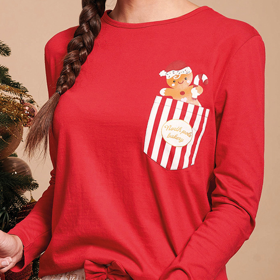 Gretel Női pizsama Sorbetto piros - ünnepi, hosszúság. ujj, mézeskalács nyomtatás