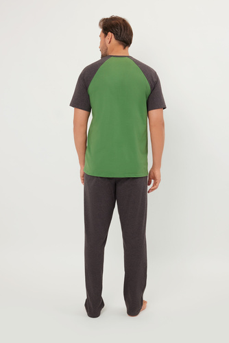 Alexander Férfi rövid ujjú pizsama, hosszú nadrág Olasz divat - zöld/c.melange