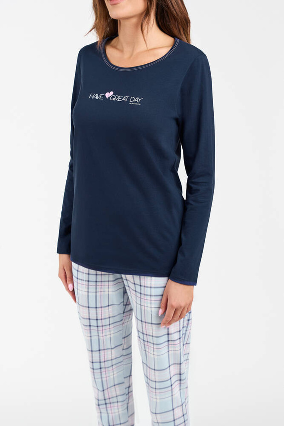 Glamour Női pizsama hosszú ujjú és hosszú nadrág olasz divat - tengerészkék/print