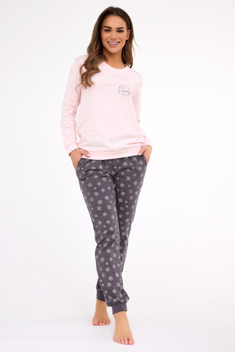 163/461 Snow Női pizsama Cornette rózsaszín pamut, hosszú ujjú | Kényelem és téli stílus | Kényelem és téli stílus