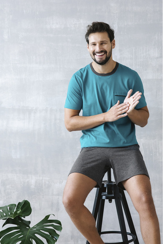 Stefano Férfi rövid ujjú pizsama, rövidnadrág Italian Fashion - marine/sötét melange