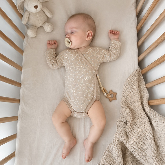 Mamatti BD16526 baba átlapolós body dinoszaurusz mintával, pamut, bézs