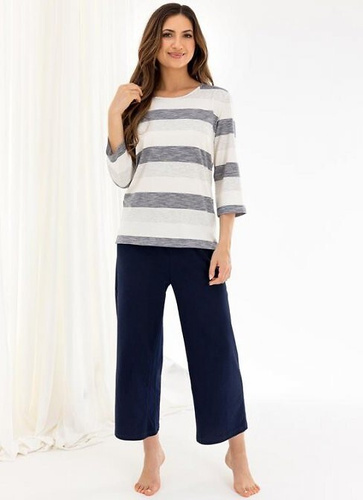 719 Női pizsama Regina tengerészkék - viszkóz és pamut, ujj 3/4, nadrág 3/4