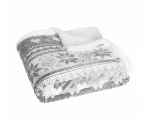 SACO karácsonyi takaró szürke - puha és meleg, norvég hópehely mintával, díszes zacskóban
