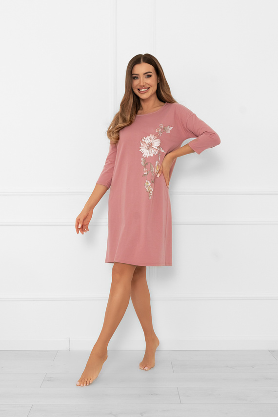 Női hálóing Akita - pamut, 3/4 ujjú, virágos applikációval Italian Fashion