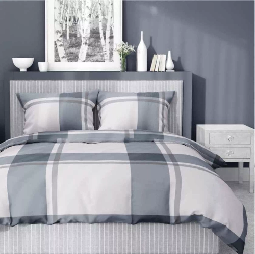 5218 A Pościel satynowa kratka Detexpol szary