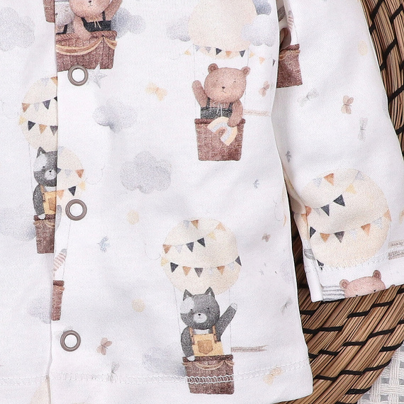 ABN-5540 Nini's Happy Animals organikus pamut bodysuit - nikkelmentes nyomógombok, biztonságos és kényelmes a baba számára